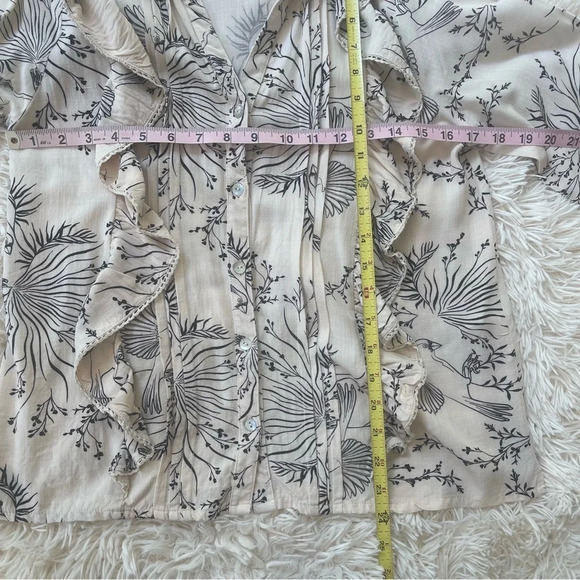 Anthropologie especia ruffle button up blouse novelty print long sleeve size S - Picture 8 of 9